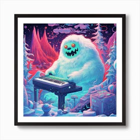 Snowman Playing Piano Art Print