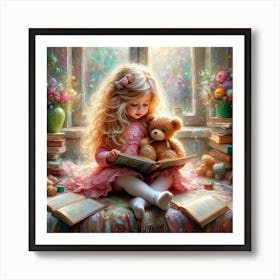 Little Girl Reading A Book 9 Art Print