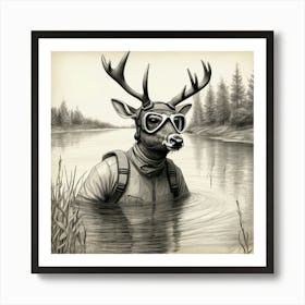 Deer In The Water 9 Art Print