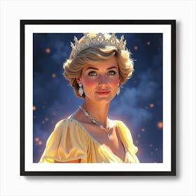 Elegant Watercolor Of Princess Diana With A Magical Twilight Setting 1 Art Print