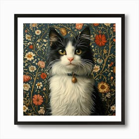 Cat With Flowers Art Art Print