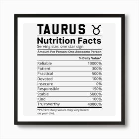 Taurus Nutrition Facts Art Print