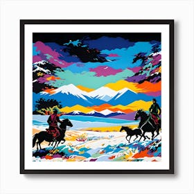 MONGOLIAN HORSE SCENE Art Print