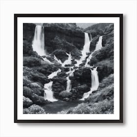 Waterfall In Black And White 1 Art Print