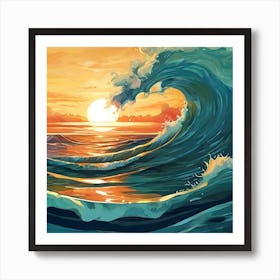 Sunset Ocean Wave Painting Art Print