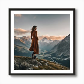 Woman Standing On Top Of Mountain Art Print