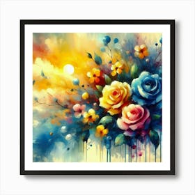 Colorful Roses in sunset oil painting abstract painting art Art Print