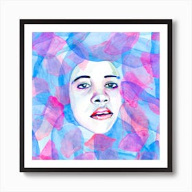 Woman's Face Blue and Pink Art Print