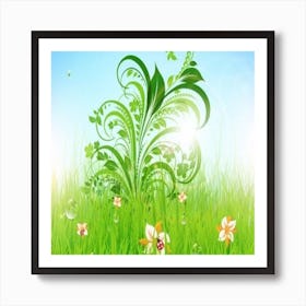Green Grass With Flowers Art Print