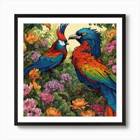 Parrots In The Garden 1 Art Print