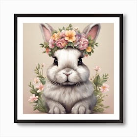 Bunny With Flowers Art Print