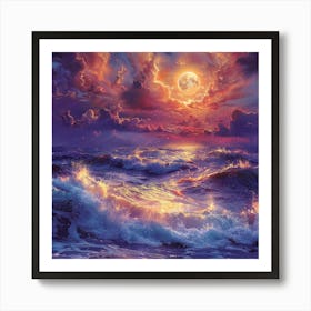 Full Moon Over The Ocean Art Print