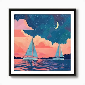 Sunset Sailboats 1 Art Print