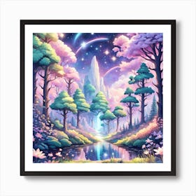 A Fantasy Forest With Twinkling Stars In Pastel Tone Square Composition 180 Art Print