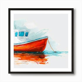 Red Fishing Boat Art Print