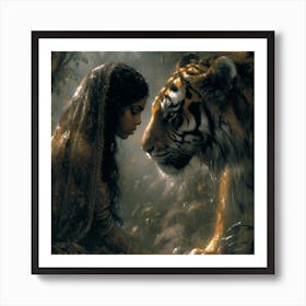 Tiger And The Woman 2 Art Print