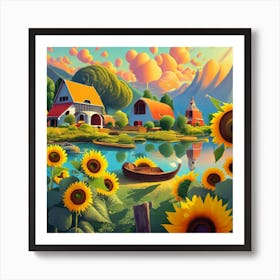 Farm Garden With Sunflowers Art Print 2 Art Print