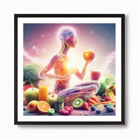 Healthy Woman With Fruits And Vegetables 1 Art Print