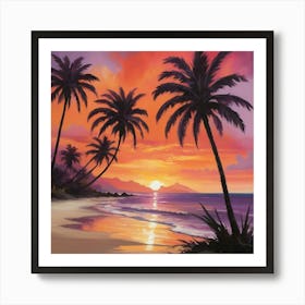 Sunset Palm Trees paintings art print Art Print