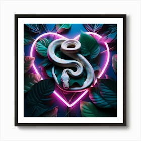 Snake in heart neon Art Print