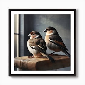 Firefly A Modern Illustration Of 2 Beautiful Sparrows Together In Neutral Colors Of Taupe, Gray, Tan 2023 11 23t012812 Art Print