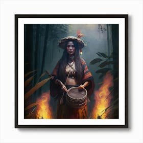 Asian Woman In The Forest 1 Art Print