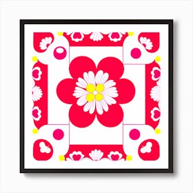 Red Flower tile, pattern art Art Print