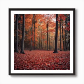 Autumn Forest Red Leaves Art Print