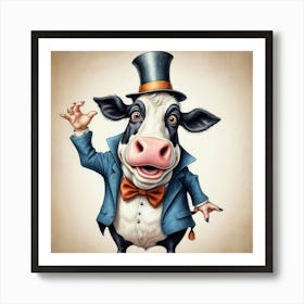 Cow In A Top Hat 2 Art Print