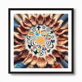 Many Hands In A Circle Art Print