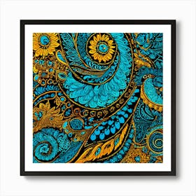 Blue And Yellow Paisley, Paisley Explosion A Vibrant Tapestry With A Dense Paisley Pattern Use A Variety Of Colors Art Print