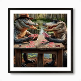 Alligators Playing Cards By Swamp Art Print