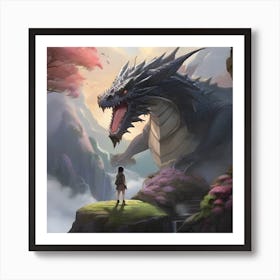 Dragon And A Girl Art Print
