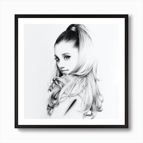 Ariana Grande Pencil Portrait Minimal Black and White Traditional Art Art Print