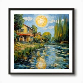 Canvas of Riverside Tranquility Art Print