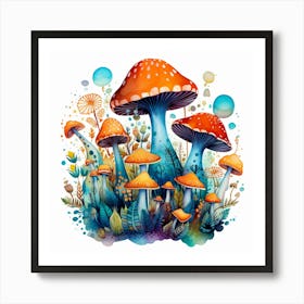 Watercolor Mushroom Painting Art Print