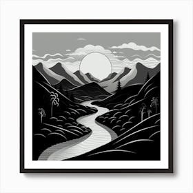 Design of river, Black And White Landscape Art Print