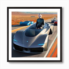 Steve Jobs Driving Futuristic Car Art Print