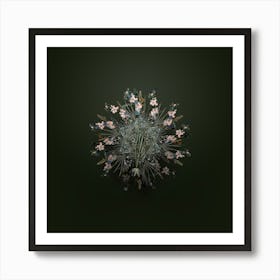 Vintage Narrow leaf Blue eyed grass Botanical Wreath on Olive Green n.2082 Art Print