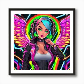 Neon Girl With Wings 17 Art Print