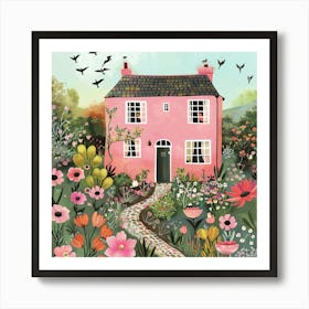 Pink House In The Garden Art Print