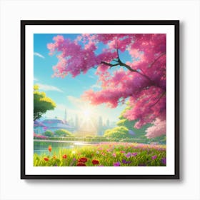 A Tranquil Landscape Adorned With Vibrant Hues Art Print