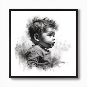 Black And White Portrait Of A Baby 1 Art Print