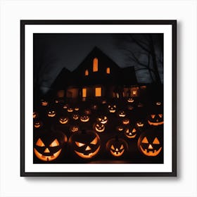 Halloween Pumpkins In Front Of A House Art Print