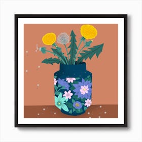 Dandelion Flowers In A Decorated Vase Art Print