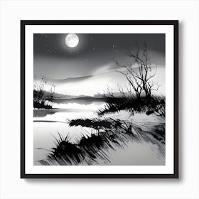 Night Landscape Painting Art Print