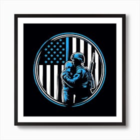 Soldier Hugging A Flag Art Print