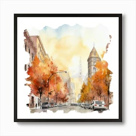 Watercolor Autumn Cityscape 4 Art Print