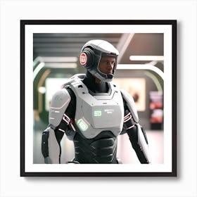 The Image Depicts A Stronger Futuristic Suit For Military With A Digital Music Streaming Display 16 Art Print