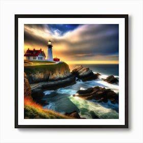 Lighthouse At Sunset 5 Art Print